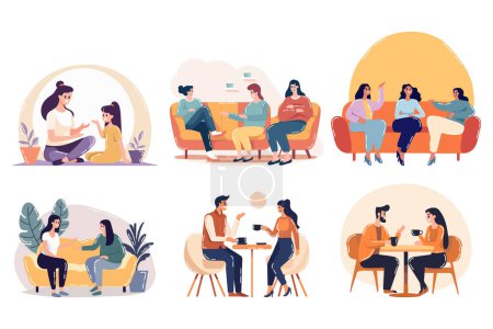 Illustration for Hand Drawn office worker consulting in a coffee shop in flat style isolated on background - Royalty Free Image