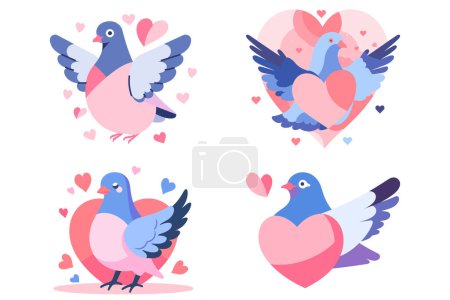 Illustration for White dove with heart in the wedding concept in UX UI flat style isolated on background - Royalty Free Image