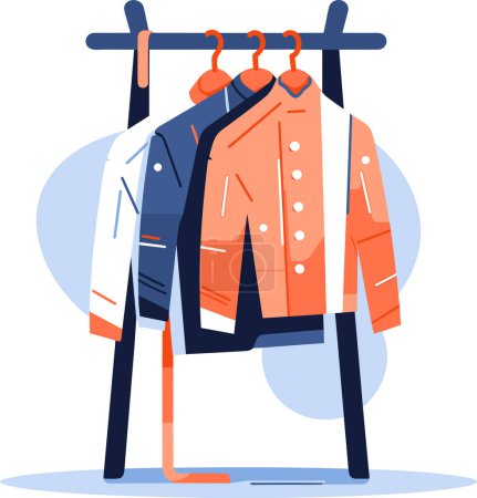 Téléchargez les illustrations : Magasin de vêtements et porte-manteaux dans le style UX UI plat isolé sur fond - en licence libre de droit