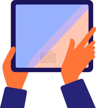 Téléchargez les illustrations : Tablette tenant la main dans le style plat UX UI isolé sur le fond - en licence libre de droit