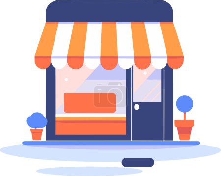 Téléchargez les illustrations : Façade de magasin pour les magasins en ligne dans le style UX UI plat isolé sur fond - en licence libre de droit