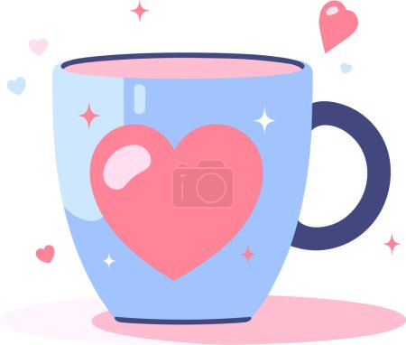 Téléchargez les illustrations : Tasse à café avec coeur en UX UI style plat isolé sur fond - en licence libre de droit
