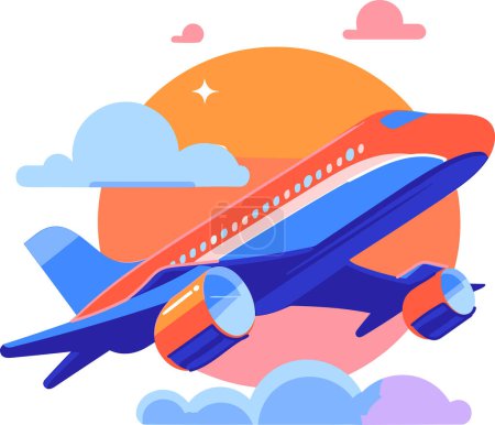 Téléchargez les illustrations : L'avion décolle dans le style UX UI plat isolé sur fond - en licence libre de droit