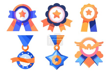 Illustration for Medals for winners in UX UI flat style isolated on background - Royalty Free Image