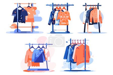 Ilustración de Tienda de ropa y perchero en UX UI estilo plano aislado sobre fondo - Imagen libre de derechos