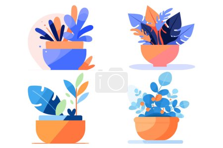 Illustration for Plant pots for indoor use in UX UI flat style isolated on background - Royalty Free Image