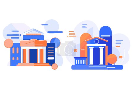 Illustration for Bank building facade in UX UI flat style isolated on background - Royalty Free Image