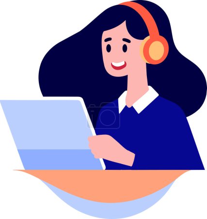Illustration for Hand Drawn Office worker with headphones in concept Support Center in flat style isolated on background - Royalty Free Image