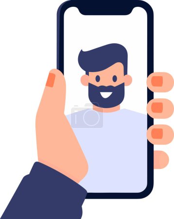 Téléchargez les illustrations : Homme d'affaires dessiné à la main avec smartphone dans le concept de marketing en ligne dans un style plat isolé sur fond - en licence libre de droit