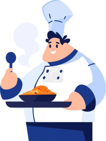Illustration for Hand Drawn Overweight chef cooking in the kitchen in flat style isolated on background - Royalty Free Image
