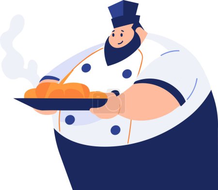 Illustration for Hand Drawn Overweight chef cooking in the kitchen in flat style isolated on background - Royalty Free Image