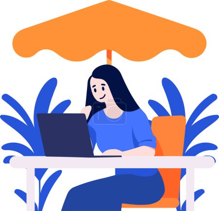 Illustration for Hand Drawn Female office worker relaxing while drinking coffee in flat style isolated on background - Royalty Free Image