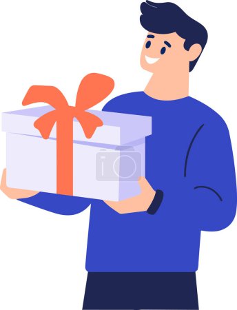 Ilustración de Hombre dibujado a mano con regalo en el concepto de dar regalos en estilo plano aislado en el fondo - Imagen libre de derechos