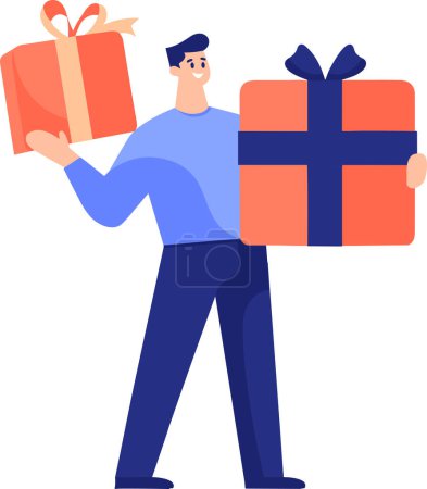 Illustration for Hand Drawn man with gift in the concept of gift giving in flat style isolated on background - Royalty Free Image