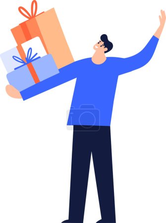 Ilustración de Hombre dibujado a mano con regalo en el concepto de dar regalos en estilo plano aislado en el fondo - Imagen libre de derechos