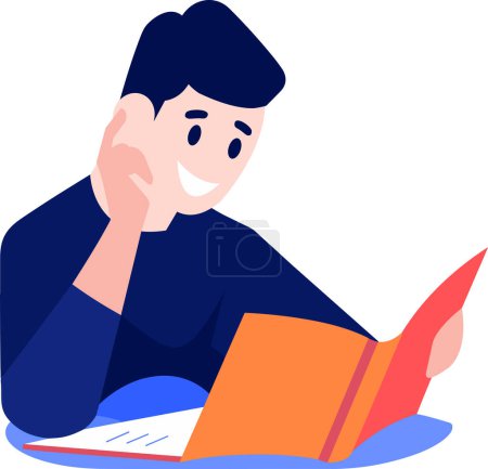 Illustration for Hand Drawn Child character reading a book in flat style isolated on background - Royalty Free Image