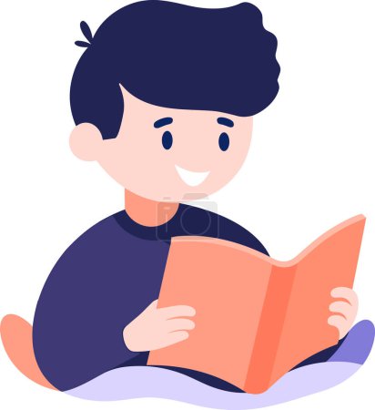Ilustración de Personaje dibujado a mano del niño leyendo un libro en estilo plano aislado en el fondo - Imagen libre de derechos