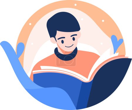 Illustration for Hand Drawn Child character reading a book in flat style isolated on background - Royalty Free Image