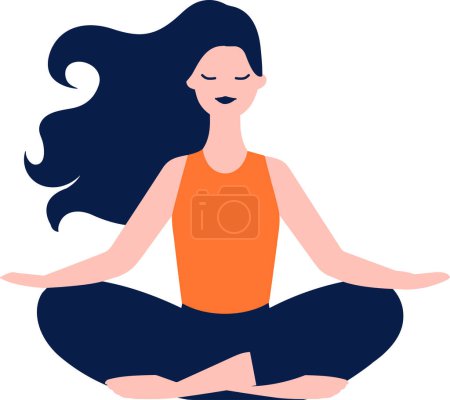 Illustration for Hand Drawn female character doing yoga or meditating in flat style isolated on background - Royalty Free Image