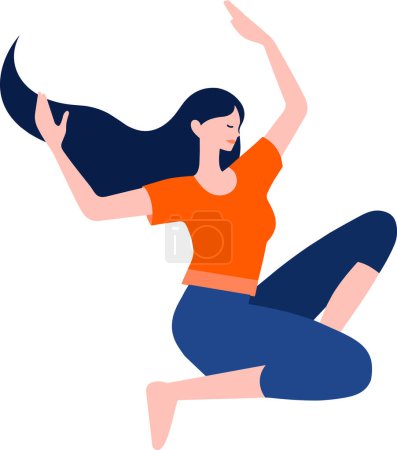 Ilustración de Personaje femenino dibujado a mano haciendo yoga o meditando en estilo plano aislado sobre fondo - Imagen libre de derechos