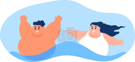 Illustration for Hand Drawn overweight tourists swimming in the sea in flat style isolated on background - Royalty Free Image
