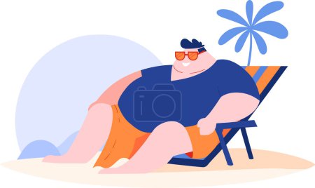 Téléchargez les illustrations : Main dessinée en surpoids Touristes se détendre au bord de la mer en vacances dans un style plat isolé en arrière-plan - en licence libre de droit