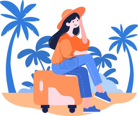 Illustration for Hand Drawn Tourists relaxing by the sea on vacation in flat style isolated on background - Royalty Free Image