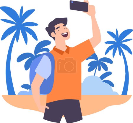 Ilustración de Turistas dibujados a mano relajándose junto al mar de vacaciones en estilo plano aislado en el fondo - Imagen libre de derechos