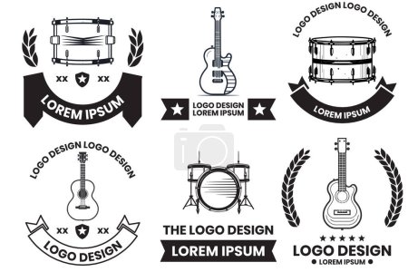 Illustration for Musical instrument logo in flat line art style isolated on background - Royalty Free Image