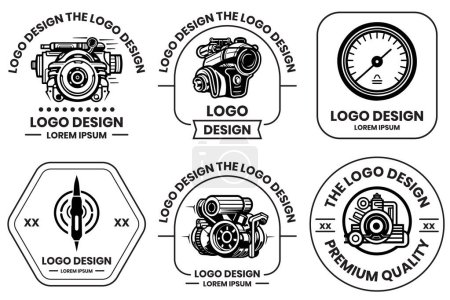 Téléchargez les illustrations : Logo du moteur pour les machines dans le style d'art plat isolé sur fond - en licence libre de droit