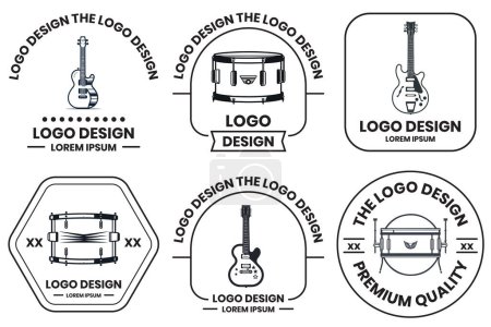 Téléchargez les illustrations : Logo de l'instrument de musique en style art plat isolé sur fond - en licence libre de droit