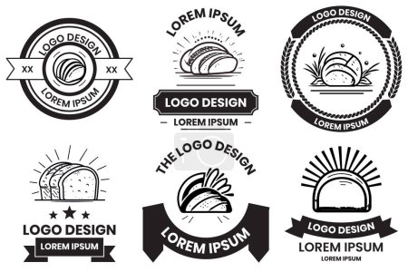 Illustration for Bread shop logo in flat line art style isolated on background - Royalty Free Image
