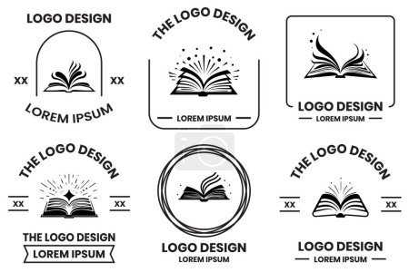 Téléchargez les illustrations : Logo livre ouvert dans le style d'art de ligne plate isolé sur fond - en licence libre de droit