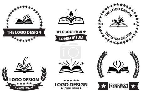 Téléchargez les illustrations : Logo livre ouvert dans le style d'art de ligne plate isolé sur fond - en licence libre de droit