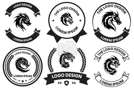 Ilustración de Logo de dragón en estilo de arte de línea plana aislado sobre fondo - Imagen libre de derechos
