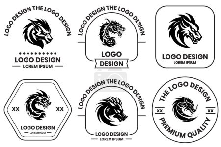 Téléchargez les illustrations : Logo dragon en ligne plate style art isolé sur fond - en licence libre de droit