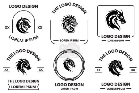 Téléchargez les illustrations : Logo dragon en ligne plate style art isolé sur fond - en licence libre de droit