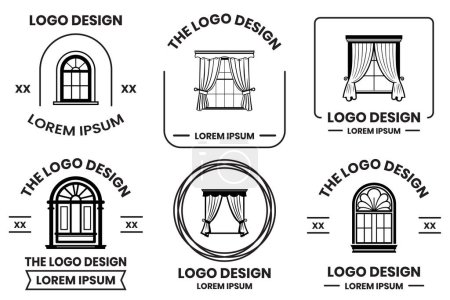 Téléchargez les illustrations : Logo de la porte et de la fenêtre en style art plat isolé sur fond - en licence libre de droit