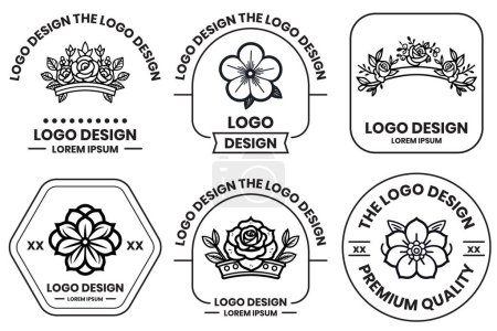 Ilustración de Logotipo de flor y ramo en estilo de arte de línea plana aislado sobre fondo - Imagen libre de derechos