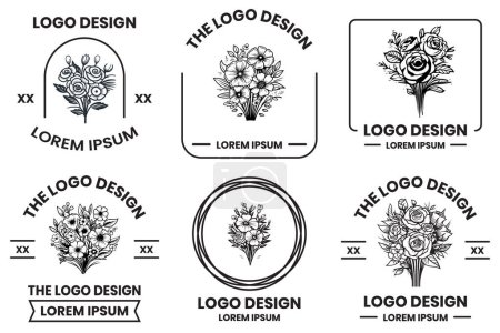 Téléchargez les illustrations : Logo fleur et bouquet en style art plat isolé sur fond - en licence libre de droit