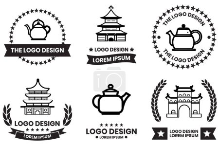 Téléchargez les illustrations : Logo des objets chinois en style art plat isolé sur fond - en licence libre de droit