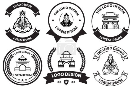 Illustration for Chinese objects logo in flat line art style isolated on background - Royalty Free Image