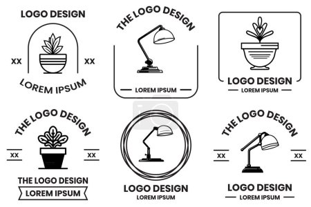 Ilustración de Logotipo de muebles para el hogar y la oficina en estilo de arte de línea plana aislado sobre fondo - Imagen libre de derechos