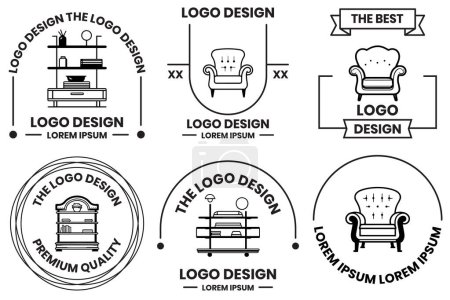 Ilustración de Logotipo de muebles para el hogar y la oficina en estilo de arte de línea plana aislado sobre fondo - Imagen libre de derechos