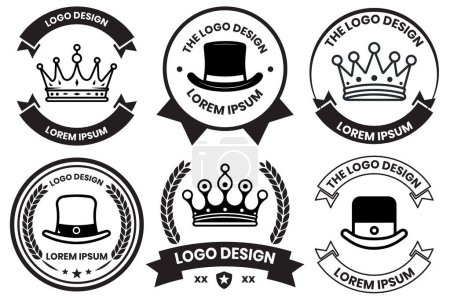 Illustration for Hat and crown logo in flat line art style isolated on background - Royalty Free Image