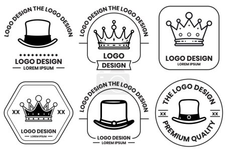 Téléchargez les illustrations : Chapeau et couronne logo en ligne plate style art isolé sur fond - en licence libre de droit