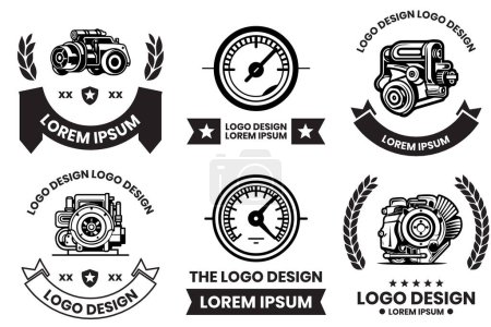 Téléchargez les illustrations : Logo du moteur pour les machines dans le style d'art plat isolé sur fond - en licence libre de droit