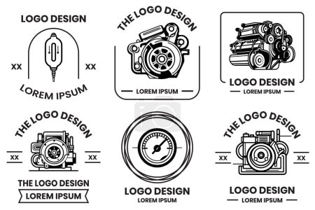 Ilustración de Logotipo del motor para maquinaria en estilo de arte de línea plana aislado sobre fondo - Imagen libre de derechos