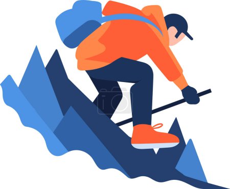 Illustration for Hand Drawn Adventurous tourists climb mountains in flat style isolated on background - Royalty Free Image