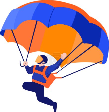 Téléchargez les illustrations : Main Attiré voyageur aventureux parachutisme du ciel dans le style plat isolé sur fond - en licence libre de droit